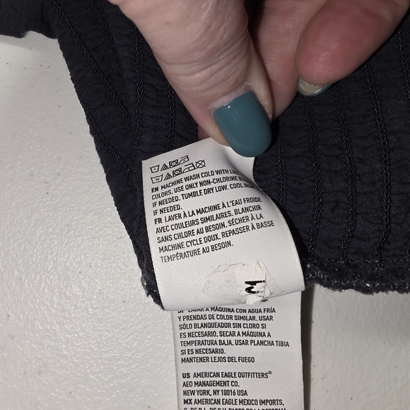 American Eagle Navy Smocked Lace Baby Doll Crop Top Milkmaid Peasant Long Sleeve - Picture 7 of 10